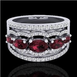 2.25 CTW Garnet & Micro Pave VS/SI Diamond Certified Designer Ring 10K White Gold - REF-69R3K - 2103