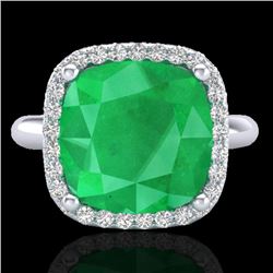 6 CTW Emerald And Micro Pave Halo VS/SI Diamond Ring Solitaire 18K White Gold - REF-82T9X - 23097