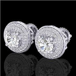 2.35 CTW VS/SI Diamond Solitaire Art Deco Stud Earrings 18K White Gold - REF-400N2Y - 37256