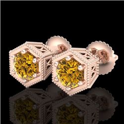 1.15 CTW Intense Fancy Yellow Diamond Art Deco Stud Earrings 18K Rose Gold - REF-130F9M - 38044