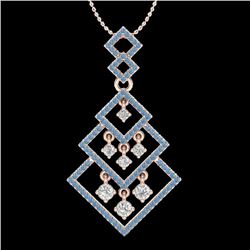 1.50 CTW Micro Blue & VS/SI Diamond Necklace Dangling Designer 14K Rose Gold - REF-140H8W - 22492