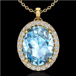 2.75 CTW Sky Blue Topaz & Micro VS/SI Diamond Halo Necklace 18K Yellow Gold - REF-46Y8N - 20583
