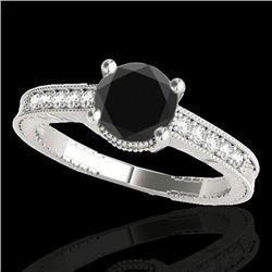 1.2 CTW Certified Vs Black Diamond Solitaire Antique Ring 10K White Gold - REF-53N6Y - 34750