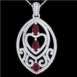 3.50 CTW Ruby & Micro Pave VS/SI Diamond Heart Necklace 18K White Gold - REF-218W2H - 21292