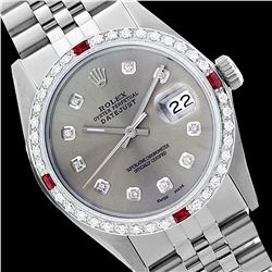 Rolex Men's Stainless Steel, QuickSet, Diam Dial & Diam/Ruby Bezel - REF-441M8H