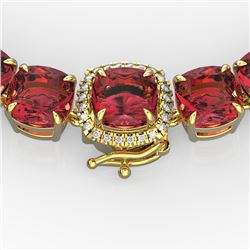 100 CTW Pink Tourmaline & VS/SI Diamond Necklace 14K Yellow Gold - REF-982T4X - 23358