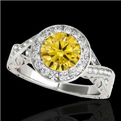 1.75 CTW Certified Si Fancy Intense Yellow Diamond Solitaire Halo Ring 10K White Gold - REF-320N2Y -