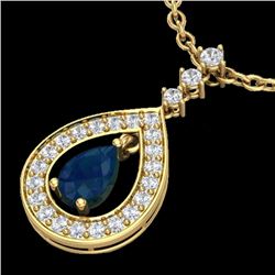 1.15 CTW Sapphire & Micro Pave VS/SI Diamond Necklace Designer 14K Yellow Gold - REF-60K9R - 23171