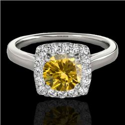 1.37 CTW Certified Si Fancy Intense Yellow Diamond Solitaire Halo Ring 10K White Gold - REF-167W3H -