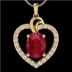 4 CTW Ruby & VS/SI Diamond Certified Designer Heart Necklace 14K Yellow Gold - REF-81W8H - 20495