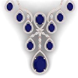 37.66 CTW Royalty Sapphire & VS Diamond Necklace 18K Rose Gold - REF-890K9R - 38563