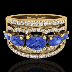 2.25 CTW Tanzanite & Micro Pave VS/SI Diamond Certified Designer Ring 10K Yellow Gold - REF-80W2H - 