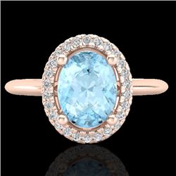 1.50 CTW Aquamarine & Micro VS/SI Diamond Ring Solitaire Halo 14K Rose Gold - REF-47W8H - 21000