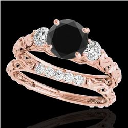 1.35 CTW Certified Vs Black Diamond 3 Stone Set 10K Rose Gold - REF-51H6W - 35434