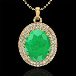 4.50 CTW Emerald & Micro Pave VS/SI Diamond Certified Necklace 18K Yellow Gold - REF-120M9F - 20563