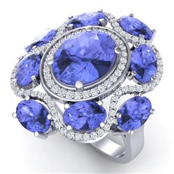9.67 CTW Royalty Tanzanite & VS Diamond Ring 18K White Gold - REF-245R5K - 39300