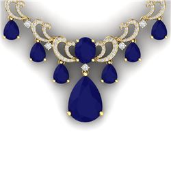 34.91 CTW Royalty Sapphire & VS Diamond Necklace 18K Yellow Gold - REF-963X6T - 38663
