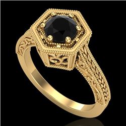 0.77 CTW Fancy Black Diamond Solitaire Engagement Art Deco Ring 18K Yellow Gold - REF-89H3W - 37501