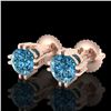 Image 1 : 1.07 CTW Fancy Intense Blue Diamond Art Deco Stud Earrings 18K Rose Gold - REF-143M6F - 37538