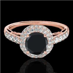 1.65 CTW Certified Vs Black Diamond Solitaire Halo Ring 10K Rose Gold - REF-86R5K - 33701
