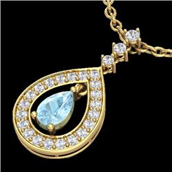 1.15 CTW Aquamarine & Micro Pave VS/SI Diamond Necklace Designer 14K Yellow Gold - REF-61H3W - 23162