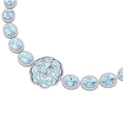 81.42 CTW Royalty Sky Topaz & VS Diamond Necklace 18K White Gold - REF-1054Y5N - 39231