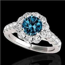 2.35 CTW SI Certified Fancy Blue Diamond Solitaire Halo Ring 10K White Gold - REF-218K2R - 33549
