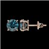 Image 2 : 1.50 CTW Certified Intense Blue SI Diamond Solitaire Stud Earrings 10K Rose Gold - REF-154K5R - 3307