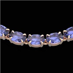 40 CTW Tanzanite Eternity Tennis Necklace 14K Rose Gold - REF-330R5K - 23382