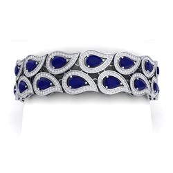 21.6 CTW Royalty Sapphire & VS Diamond Bracelet 18K White Gold - REF-800X2T - 39486