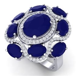 9.86 CTW Royalty Designer Sapphire & VS Diamond Ring 18K White Gold - REF-200R2K - 39297