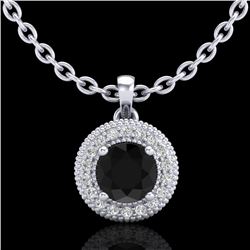 1 CTW Fancy Black Diamond Solitaire Art Deco Stud Necklace 18K White Gold - REF-98N2Y - 37660