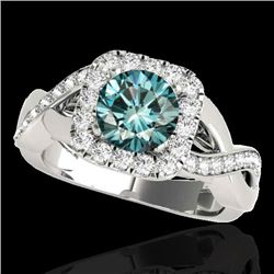 2 CTW SI Certified Fancy Blue Diamond Solitaire Halo Ring 10K White Gold - REF-234X5T - 33321