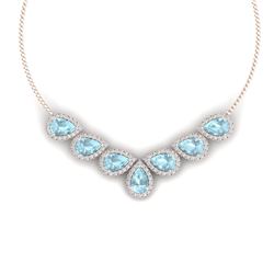 36.24 CTW Royalty Sky Topaz & VS Diamond Necklace 18K Rose Gold - REF-527R3K - 38836