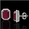 Image 2 : 10.40 CTW Ruby And Micro Pave VS/SI Diamond Halo Earrings 18K White Gold - REF-136K4R - 21231