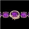 Image 1 : 78 CTW Amethyst & Micro VS/SI Diamond Halo Designer Bracelet 14K Rose Gold - REF-256T8X - 22248