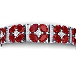 39.78 CTW Royalty Ruby & VS Diamond Bracelet 18K White Gold - REF-636H4W - 39015