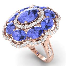 15.24 CTW Royalty Tanzanite & VS Diamond Ring 18K Rose Gold - REF-327M3F - 39193