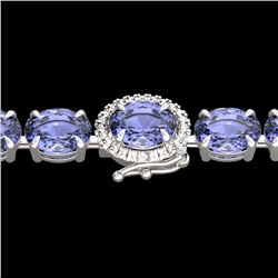 19.25 CTW Tanzanite & VS/SI Diamond Eternity Micro Halo Bracelet 14K White Gold - REF-180T2X - 40246