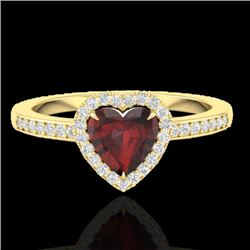 1.20 CTW Garnet & Micro VS/SI Diamond Certified Ring Heart Halo 14K Yellow Gold - REF-35T3X - 21407