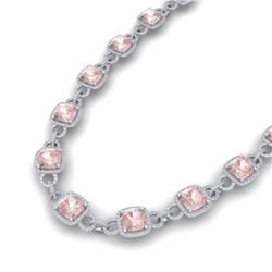 49 CTW Morganite & VS/SI Diamond Necklace 14K White Gold - REF-1114X5T - 23046
