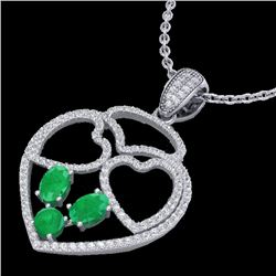 3 CTW Emerald & Micro Pave Designer Inspired Heart Necklace 14K White Gold - REF-117X8T - 22539