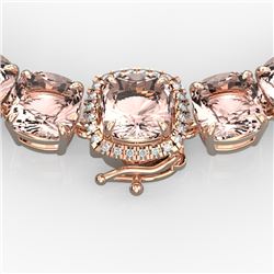 87 CTW Morganite & VS/SI Diamond Pave Necklace 14K Rose Gold - REF-1163M6F - 23353