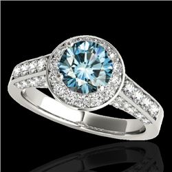 1.8 CTW SI Certified Fancy Blue Diamond Solitaire Halo Ring 10K White Gold - REF-178H2W - 34047