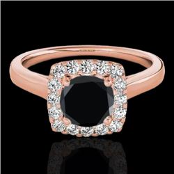 1.37 CTW Certified Vs Black Diamond Solitaire Halo Ring 10K Rose Gold - REF-68H2W - 33413