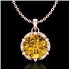 Image 1 : 1.36 CTW Intense Fancy Yellow Diamond Art Deco Stud Necklace 18K Rose Gold - REF-180M2F - 38107