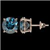 Image 2 : 4 CTW Certified Intense Blue SI Diamond Solitaire Stud Earrings 10K Rose Gold - REF-824T2X - 33138
