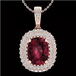 2.60 CTW Garnet & Micro Pave VS/SI Diamond Certified Halo Necklace 10K Rose Gold - REF-65X5T - 20407