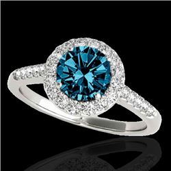 2 CTW SI Certified Fancy Blue Diamond Solitaire Halo Ring 10K White Gold - REF-254R5K - 33495