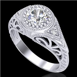 1.07 CTW VS/SI Diamond Art Deco Ring 18K White Gold - REF-321K2R - 36884